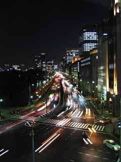 foto,tela,gratis,paisaje,fotografía,idea,Noche sobre Hibiya, Edificio, La luz del automóvil, Cruce, Foso