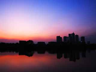 foto,tela,gratis,paisaje,fotografía,idea,Anochecer de Musashikosugi, De noche, Tama río, Departamento alto, La superficie del agua