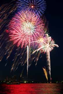 photo, la matière, libre, aménage, décrivez, photo de la réserve,Baie de Tokyo grands feux d'artifice, pièce d'artifice, nuit, lancement, un-pied balle de la pièce d'artifice