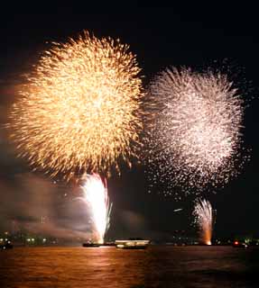 photo, la matière, libre, aménage, décrivez, photo de la réserve,Baie de Tokyo grands feux d'artifice, pièce d'artifice, nuit, lancement, un-pied balle de la pièce d'artifice