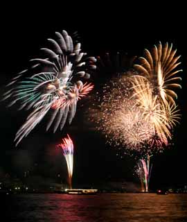 fotografia, materiale, libero il panorama, dipinga, fotografia di scorta,Baia di Tokio il grande fuochi artificiali, fuoco d'artificio, notte, lancio, uno-piede palla di fuoco d'artificio