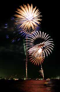 fotografia, materiale, libero il panorama, dipinga, fotografia di scorta,Baia di Tokio il grande fuochi artificiali, fuoco d'artificio, notte, lancio, uno-piede palla di fuoco d'artificio