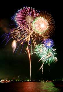 fotografia, materiale, libero il panorama, dipinga, fotografia di scorta,Baia di Tokio il grande fuochi artificiali, fuoco d'artificio, notte, lancio, uno-piede palla di fuoco d'artificio