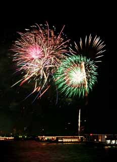 fotografia, materiale, libero il panorama, dipinga, fotografia di scorta,Baia di Tokio il grande fuochi artificiali, fuoco d'artificio, notte, lancio, uno-piede palla di fuoco d'artificio