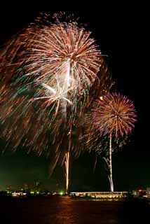 fotografia, materiale, libero il panorama, dipinga, fotografia di scorta,Baia di Tokio il grande fuochi artificiali, fuoco d'artificio, notte, lancio, uno-piede palla di fuoco d'artificio