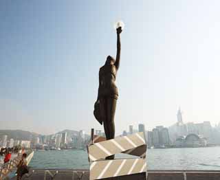 photo, la matière, libre, aménage, décrivez, photo de la réserve,Une avenue de la lumière des étoiles, statue de bronze, femme, film, La mer