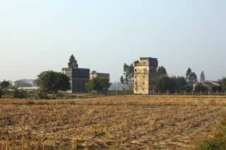 Foto, materieel, vrij, landschap, schilderstuk, bevoorraden foto,Zi Li Cun, De ravages, Beeldhouwkunst, [een stenige lap] Een toren, Ik ben Western-trant