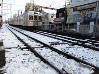 Foto, materieel, vrij, landschap, schilderstuk, bevoorraden foto,Een besneeuwde parcours, Spoorweg, Trein, , 