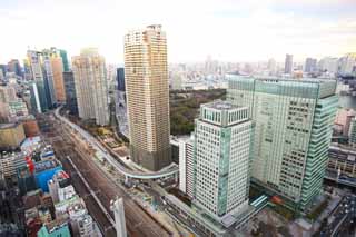 fotografia, material, livra, ajardine, imagine, proveja fotografia,Panorama de Tóquio, construindo, A área de centro da cidade, Shiodome, apartamento de edifício alto