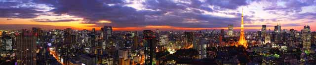 foto,tela,gratis,paisaje,fotografía,idea,Vista de noche de Tokio, Edificio, La área del centro de la ciudad, Tokyo Tower, Puesta de sol