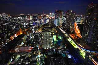 fotografia, material, livra, ajardine, imagine, proveja fotografia,Tóquio visão noturna, construindo, A área de centro da cidade, Shiodome, A via expressa Metropolitana