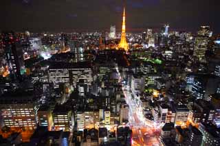 fotografia, material, livra, ajardine, imagine, proveja fotografia,Tóquio visão noturna, construindo, A área de centro da cidade, Torre de Tóquio, Akasaka