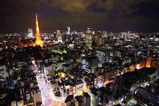 fotografia, material, livra, ajardine, imagine, proveja fotografia,Tóquio visão noturna, construindo, A área de centro da cidade, Torre de Tóquio, Akasaka