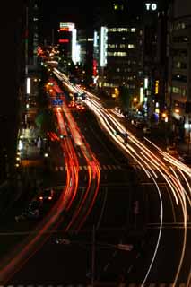 fotografia, materiale, libero il panorama, dipinga, fotografia di scorta,Notte della strada di Sakurada, faro, traccia di luce, fanale posteriore, automobile