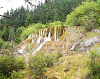 photo, la matière, libre, aménage, décrivez, photo de la réserve,Cascade de Huanglong à partir d'un endroit élevé flux lumineux, , , , 