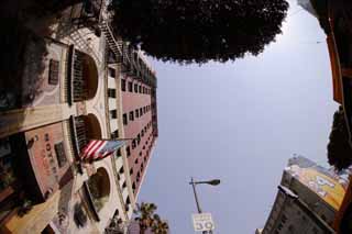 photo,material,free,landscape,picture,stock photo,Creative Commons,Sky of the downtown, building, brick, blue sky, Los Angeles