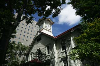 foto,tela,gratis,paisaje,fotografía,idea,Torre de reloj de Sapporo, Torre de reloj, Reloj, Sitio de turismo, Sapporo