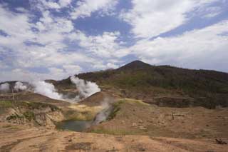 photo,material,free,landscape,picture,stock photo,Creative Commons,The neighborhood of Mt. Usu-zan crater, Eruption, Smoke, fallen tree, Magma