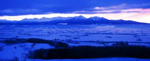 foto,tela,gratis,paisaje,fotografía,idea,El amanecer de Furano, Campo cubierto de nieve, Montaña, Árbol, Campo