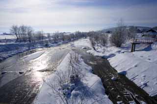 foto,tela,gratis,paisaje,fotografía,idea,El río que puede ser congelado, Río, Agua, Campo cubierto de nieve, Está nevoso