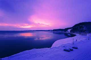 foto,tela,gratis,paisaje,fotografía,idea,El amanecer de Okhotsk, La playa, Amanecer, Está nevoso, Rojo purpúreo