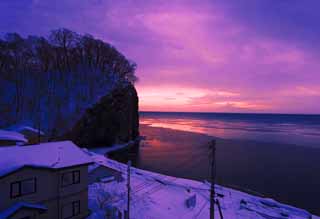 foto,tela,gratis,paisaje,fotografía,idea,El amanecer de Okhotsk, La playa, Amanecer, Está nevoso, Carmesí