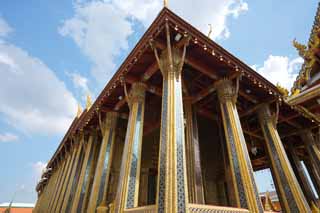 foto,tela,gratis,paisaje,fotografía,idea,Un pilar del templo del Buddha salón principal de esmeralda de un templo Buddhist, Gold, Buddha, Templo del buda de esmeralda, Turismo