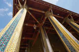 foto,tela,gratis,paisaje,fotografía,idea,Un pilar del templo del Buddha salón principal de esmeralda de un templo Buddhist, Gold, Buddha, Templo del buda de esmeralda, Turismo