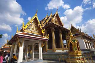 foto,tela,gratis,paisaje,fotografía,idea,El templo del Buddha salón principal de esmeralda de un templo Buddhist, Gold, Buddha, Templo del buda de esmeralda, Turismo