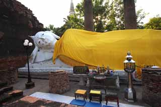 foto,tela,gratis,paisaje,fotografía,idea,Muerte de Buddha Buddha de Ayutthaya, Idea Buddhist, Buda mentiroso, Muerte de Buddha Buddha, Sobras de Ayutthaya