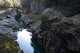 fotografia, materiale, libero il panorama, dipinga, fotografia di scorta,Takachiho-kyo ingozza, Ravina, La superficie dell'acqua, rupe, naturale monumento