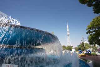 photo, la matière, libre, aménage, décrivez, photo de la réserve,Tour de la Télévision de Nagoya et une fontaine, tour de la télévision, Une vague électrique, TÉLÉ, Télévision