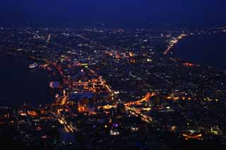 foto,tela,gratis,paisaje,fotografía,idea,Una vista de noche de monte. Hakodate - yama, Illuminations, Un observatorio, Luz de pueblo, Pueblo de puerto