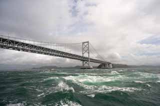 photo,material,free,landscape,picture,stock photo,Creative Commons,Naruto Whirlpools, bascule bridge, suspension bridge, An ocean current, Traffic