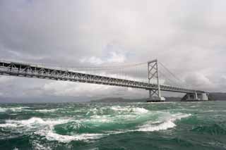 photo,material,free,landscape,picture,stock photo,Creative Commons,Naruto Whirlpools, bascule bridge, suspension bridge, An ocean current, Traffic