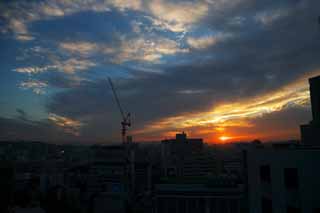 fotografia, materiale, libero il panorama, dipinga, fotografia di scorta,L'aurora di Seoul, città, Nubi roseo-colore rosa, costruendo, nube