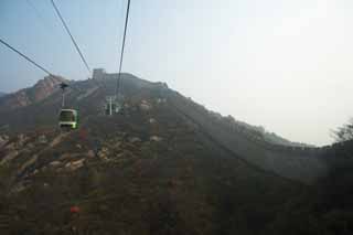 foto,tela,gratis,paisaje,fotografía,idea,Gran Muralla de China de teleféricos, Ropeway, Gran muralla, Despeñadero, Paredes