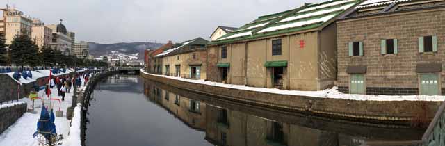 foto,tela,gratis,paisaje,fotografía,idea,Otaru Canal, Canal, Depósito, Lámpara de calle, Tapa de nieve