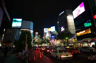 foto,tela,gratis,paisaje,fotografía,idea,La noche de estación de Shibuya, En el centro, Taxi, Iluminación, Neón