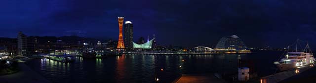 foto,tela,gratis,paisaje,fotografía,idea,Vista de noche de puerto de Kobe, Puerto, Torre de puerto, Barco de recreo, Atracción turística