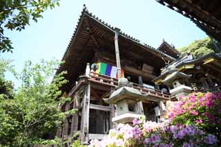 foto,tela,gratis,paisaje,fotografía,idea,El salón de adoración de un templo Buddhist de Hase - templo de dera, El salón principal de un templo Buddhist, Edificio de madera, Chaitya, Mitera de la flor