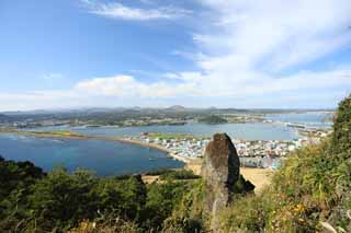 fotografia, materiale, libero il panorama, dipinga, fotografia di scorta,Il banco di sabbia dello Shiroyama Hiji la vetta, ilchulbong di seongsan, Cliff, isola vulcanica, macchia di bellezza