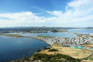 fotografia, materiale, libero il panorama, dipinga, fotografia di scorta,Il banco di sabbia dello Shiroyama Hiji la vetta, ilchulbong di seongsan, Cliff, isola vulcanica, macchia di bellezza