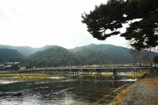 Foto, materiell, befreit, Landschaft, Bild, hat Foto auf Lager,Togetsu-kyo-Brücke, Keisen, Brücke, Fluss, das Unterstützen von Balken