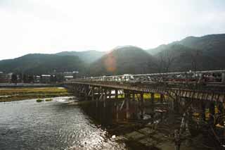 Foto, materiell, befreit, Landschaft, Bild, hat Foto auf Lager,Togetsu-kyo-Brücke, Keisen, Brücke, Fluss, das Unterstützen von Balken