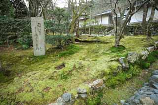 foto,tela,gratis,paisaje,fotografía,idea,Una pastilla de piedra de Cámara de Buddha y Amitabha Kyoshi Takahama, Chaitya, La puerta con un techo de aguilón de Fushimi Castle, Moss, Haiku