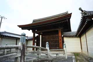 photo, la matière, libre, aménage, décrivez, photo de la réserve,Porte de Temple Myoshin-ji pour les messagers Impériaux, Egen Kanzan, pont, Le pape du jardin de la fleur, temple qui appartient à la secte Zen