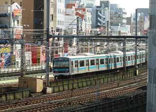 foto,tela,gratis,paisaje,fotografía,idea,Línea de Keihintouhoku, Vehículo, Tren de cercanías, 6 vehículos de puerta, Línea azul