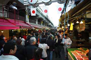 Foto, materieel, vrij, landschap, schilderstuk, bevoorraden foto,Ameyoko-cho Arcade, Nationale vlag, Menigte, Boodschappend doend, Handelswaar marchanderen