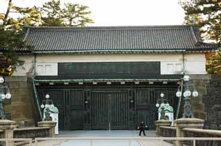 photo, la matière, libre, aménage, décrivez, photo de la réserve,Palais impérial pont Niju-bashi, fossé, palais, Edo-jo Château, L'empereur